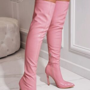 Pink Thigh High Boots with Zippers